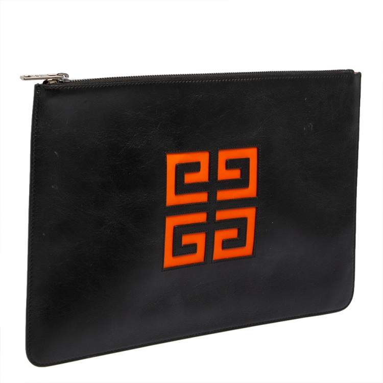 Pre Owned Givenchy Black Leather Zip Clutch