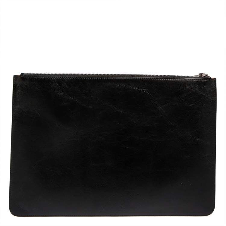 Pre Owned Givenchy Black Leather Zip Clutch