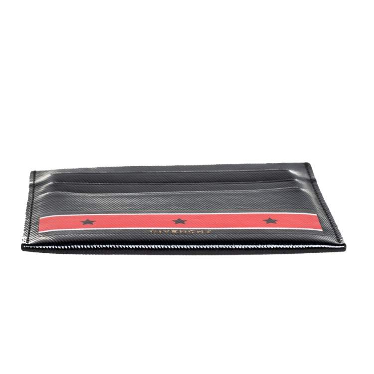 Pre Owned Givenchy Black Patent Leather Stars And Stripes Print Cardholder