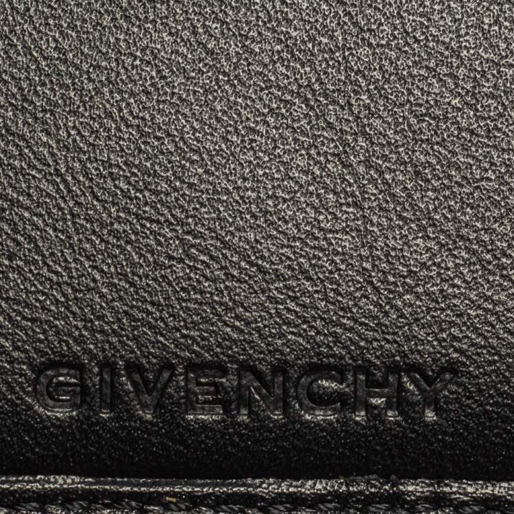 Pre Owned Givenchy Black Monogram Fabric and Leather Trim Flap Compact Wallet