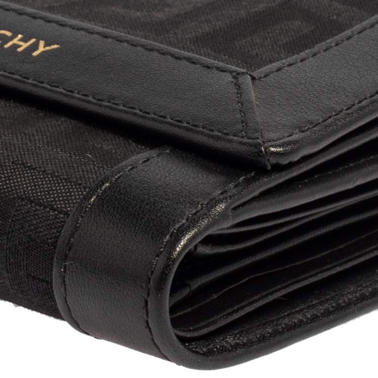 Pre Owned Givenchy Black Monogram Fabric and Leather Trim Flap Compact Wallet