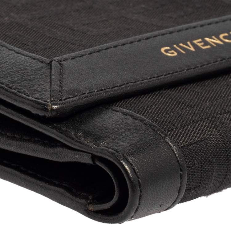 Pre Owned Givenchy Black Monogram Fabric and Leather Trim Flap Compact Wallet