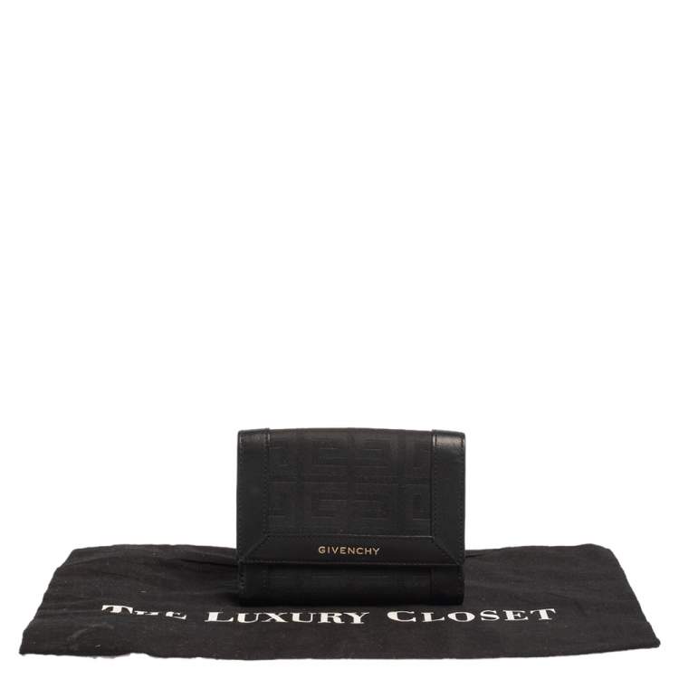Pre Owned Givenchy Black Monogram Fabric and Leather Trim Flap Compact Wallet