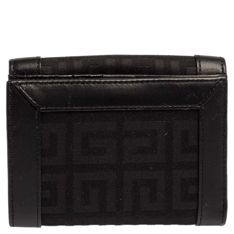 Pre Owned Givenchy Black Monogram Fabric and Leather Trim Flap Compact Wallet