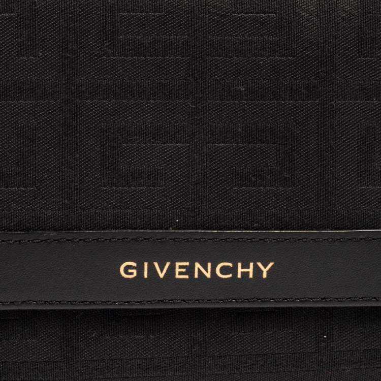Pre Owned Givenchy Black Monogram Fabric and Leather Trim Flap Compact Wallet