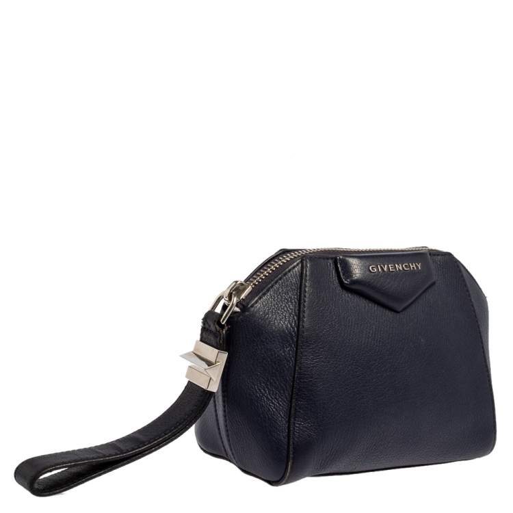 Pre Owned Givenchy Navy Blue Leather Antigona Wristlet Clutch