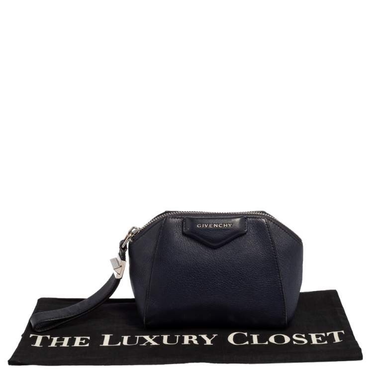 Pre Owned Givenchy Navy Blue Leather Antigona Wristlet Clutch