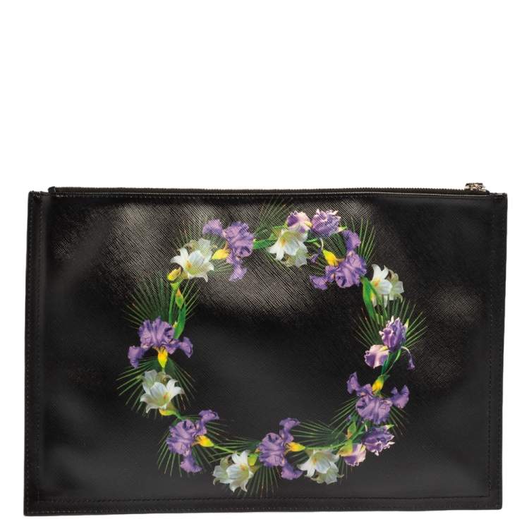 Pre Owned Givenchy Black Patent Leather Printed Clutch