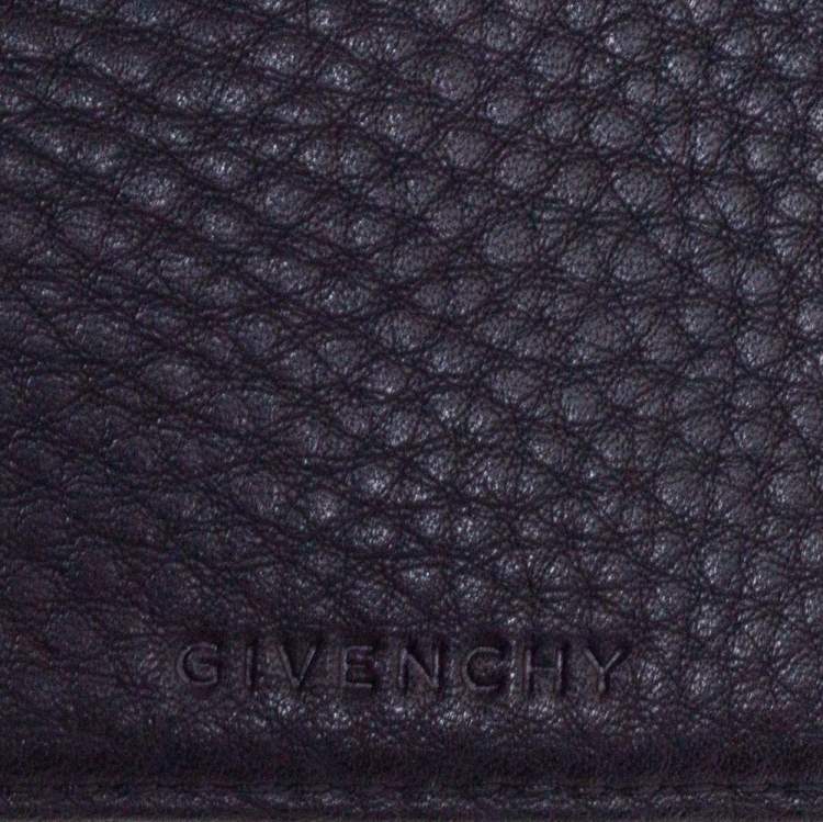 Pre Owned Givenchy Black Monogram Fabric and Leather Flap Compact Wallet
