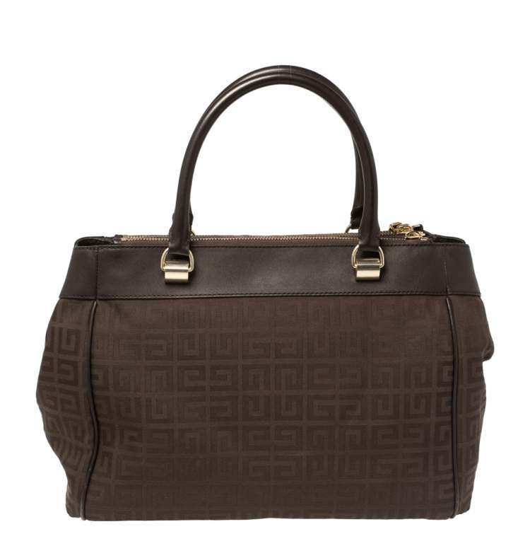 Pre Owned Givenchy Chocolate Brown Monogram Canvas and Leather Double Zip Tote