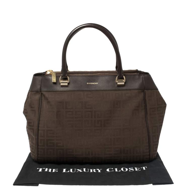 Pre Owned Givenchy Chocolate Brown Monogram Canvas and Leather Double Zip Tote