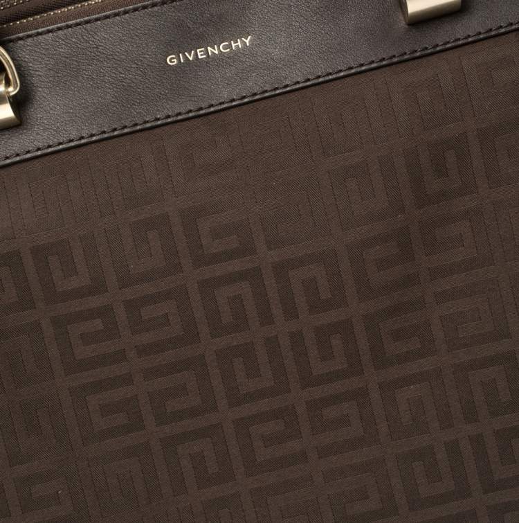 Pre Owned Givenchy Chocolate Brown Monogram Canvas and Leather Double Zip Tote