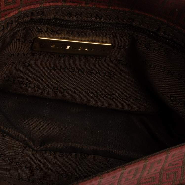 Pre Owned Givenchy Brown/Burgundy Signature Canvas and Leather Flap Baguette 