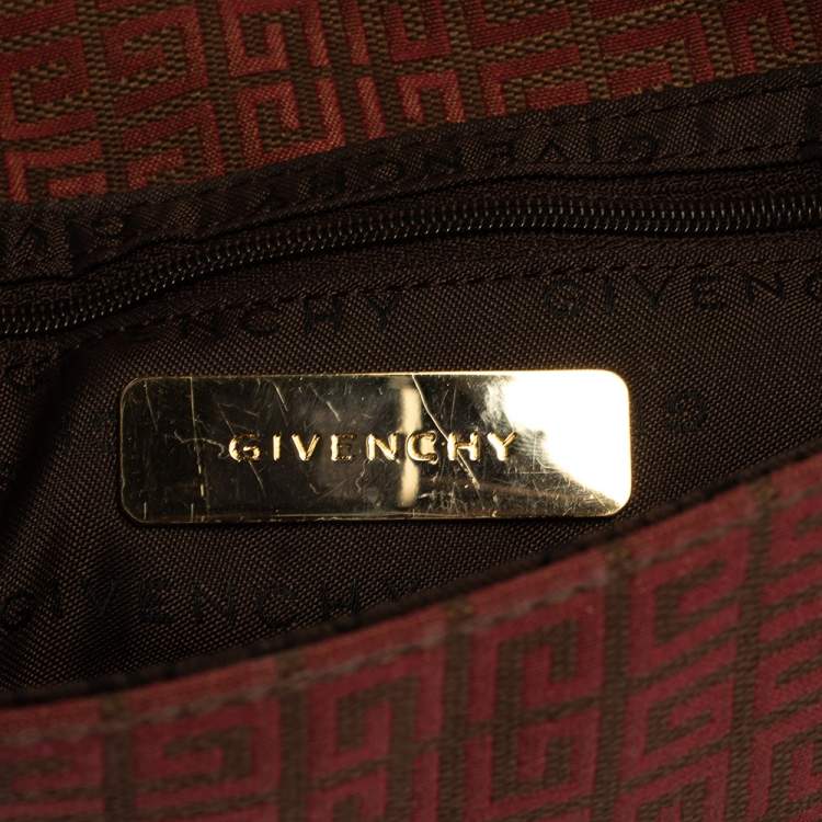 Pre Owned Givenchy Brown/Burgundy Signature Canvas and Leather Flap Baguette 