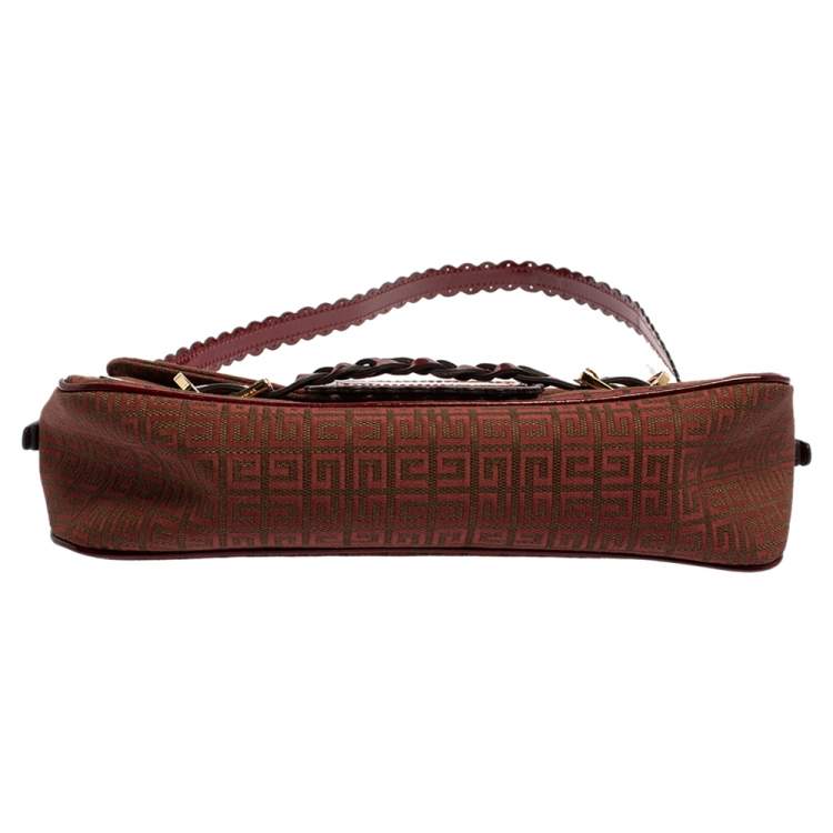 Pre Owned Givenchy Brown/Burgundy Signature Canvas and Leather Flap Baguette 