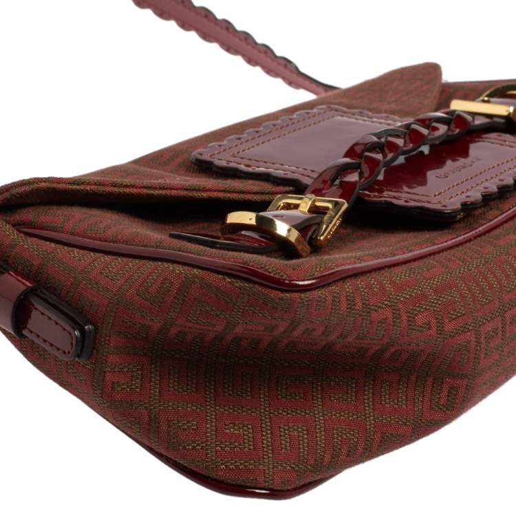 Pre Owned Givenchy Brown/Burgundy Signature Canvas and Leather Flap Baguette 