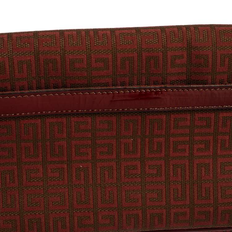 Pre Owned Givenchy Brown/Burgundy Signature Canvas and Leather Flap Baguette 