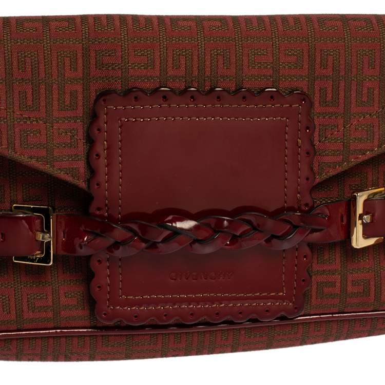 Pre Owned Givenchy Brown/Burgundy Signature Canvas and Leather Flap Baguette 
