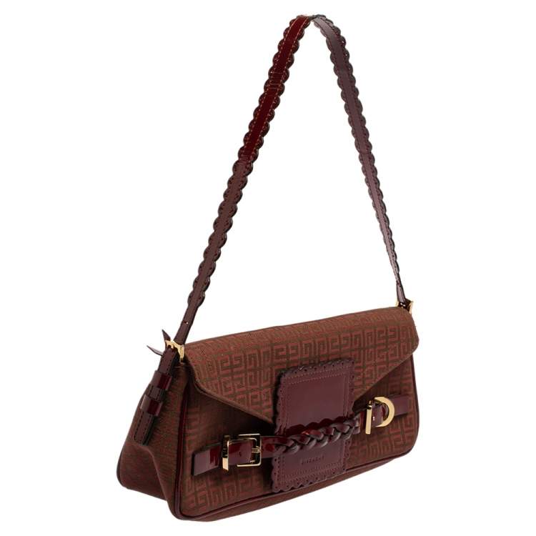 Pre Owned Givenchy Brown/Burgundy Signature Canvas and Leather Flap Baguette 