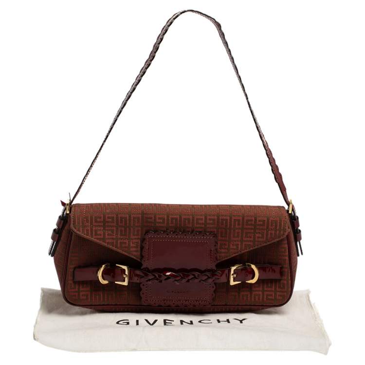 Pre Owned Givenchy Brown/Burgundy Signature Canvas and Leather Flap Baguette 