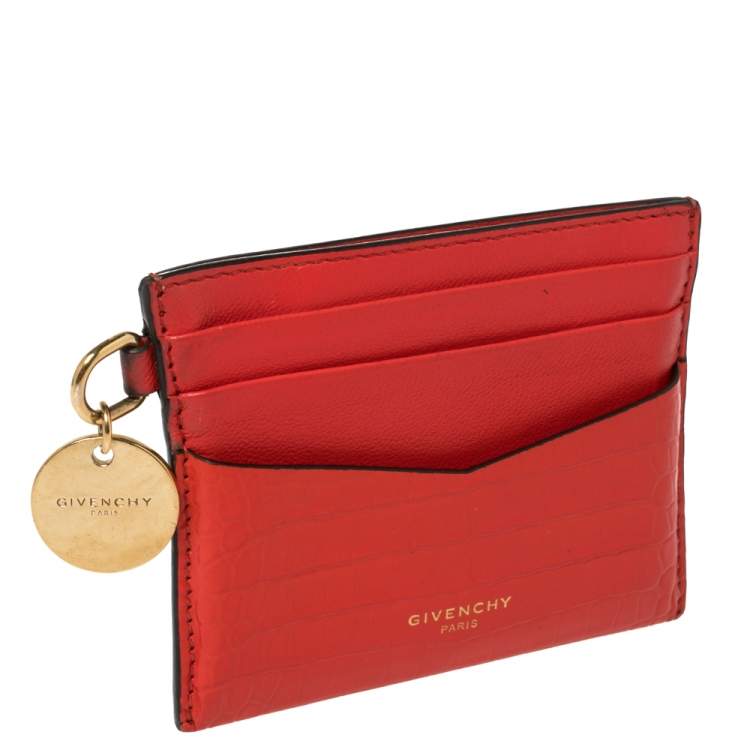 Pre Owned Givenchy Red Croc Embossed Leather and Leather Card Case
