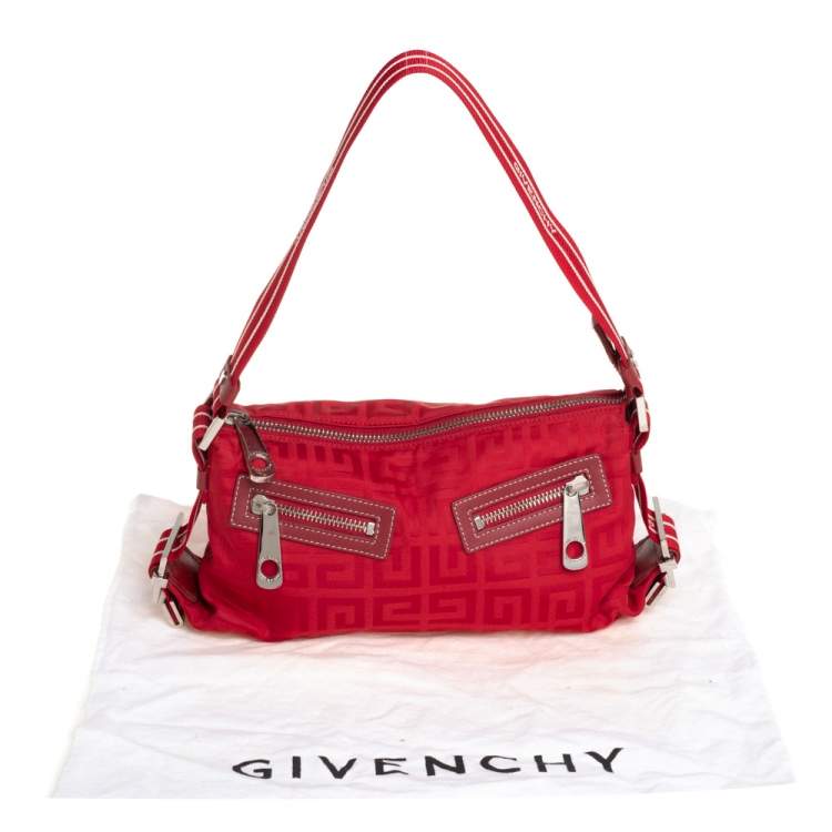 Pre Owned Givenchy Red Monogram Nylon Baguette