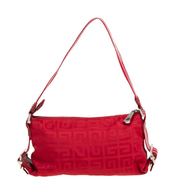 Pre Owned Givenchy Red Monogram Nylon Baguette