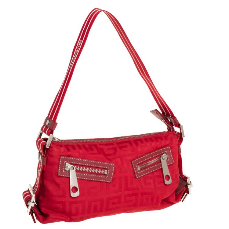 Pre Owned Givenchy Red Monogram Nylon Baguette