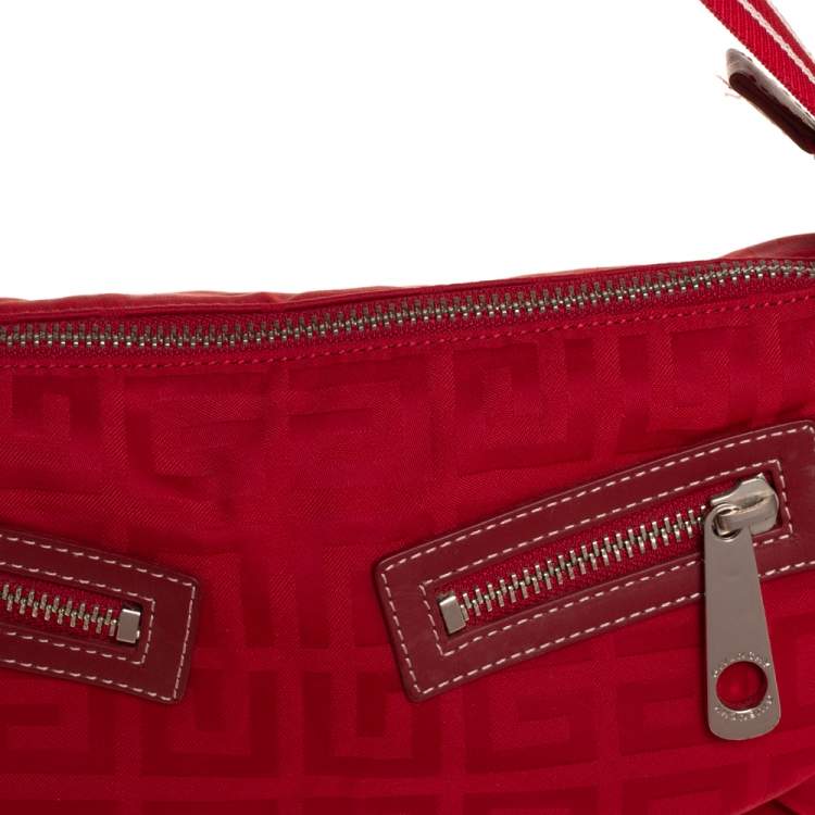 Pre Owned Givenchy Red Monogram Nylon Baguette