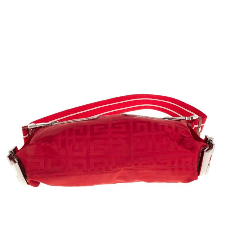 Pre Owned Givenchy Red Monogram Nylon Baguette