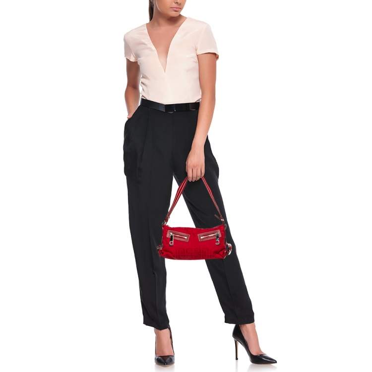 Pre Owned Givenchy Red Monogram Nylon Baguette