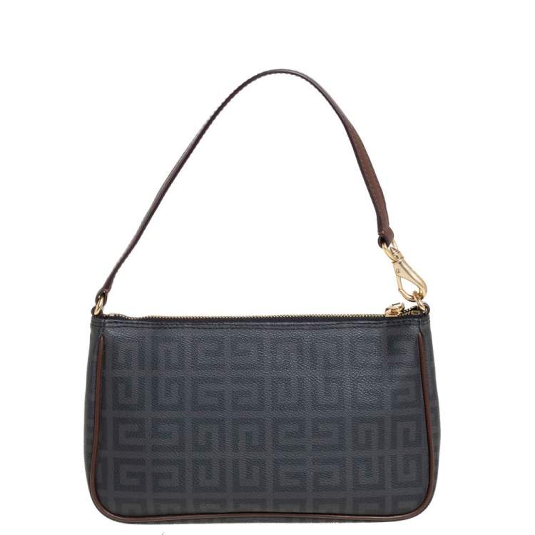 Pre Owned Givenchy Dark Grey/Brown Monogram Coated Canvas and Leather Shoulder Bag