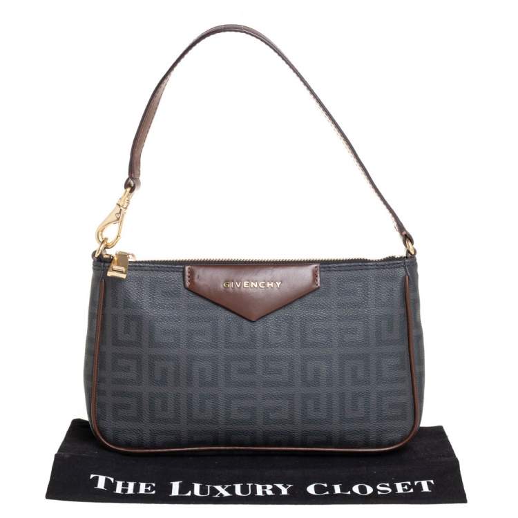 Pre Owned Givenchy Dark Grey/Brown Monogram Coated Canvas and Leather Shoulder Bag
