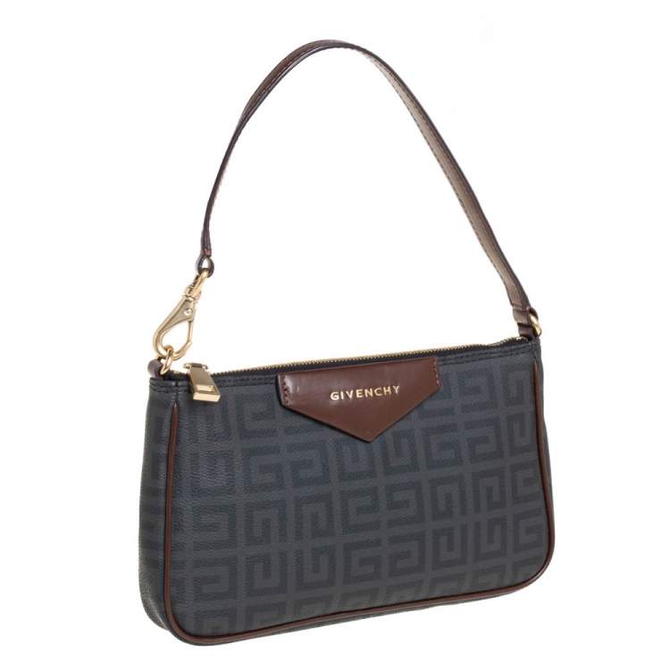 Pre Owned Givenchy Dark Grey/Brown Monogram Coated Canvas and Leather Shoulder Bag