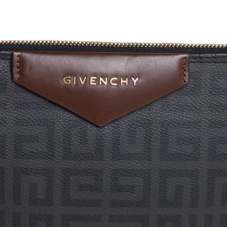 Pre Owned Givenchy Dark Grey/Brown Monogram Coated Canvas and Leather Shoulder Bag