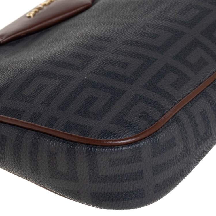 Pre Owned Givenchy Dark Grey/Brown Monogram Coated Canvas and Leather Shoulder Bag