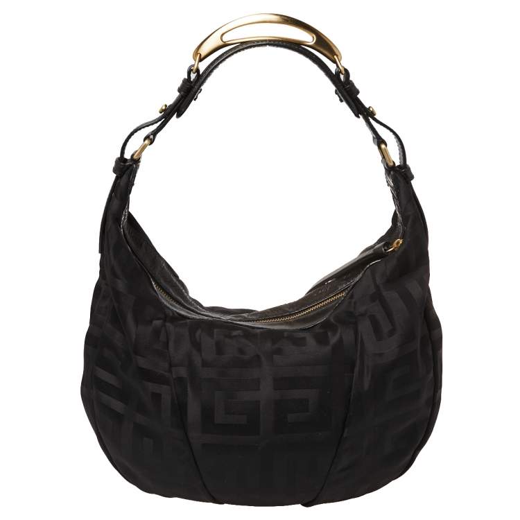 Pre Owned Givenchy Black Monogram Canvas and Leather Hobo