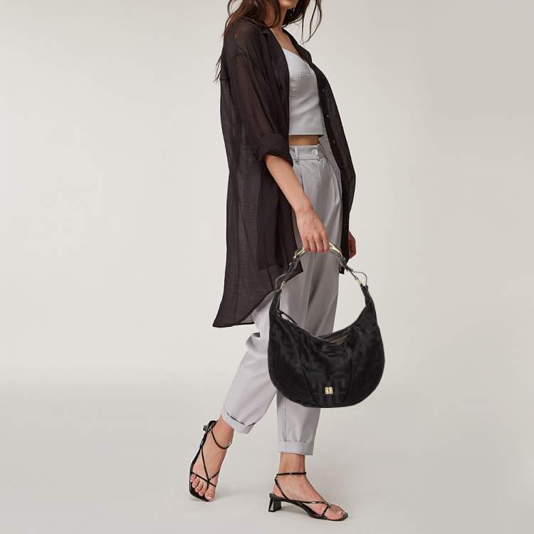 Pre Owned Givenchy Black Monogram Canvas and Leather Hobo