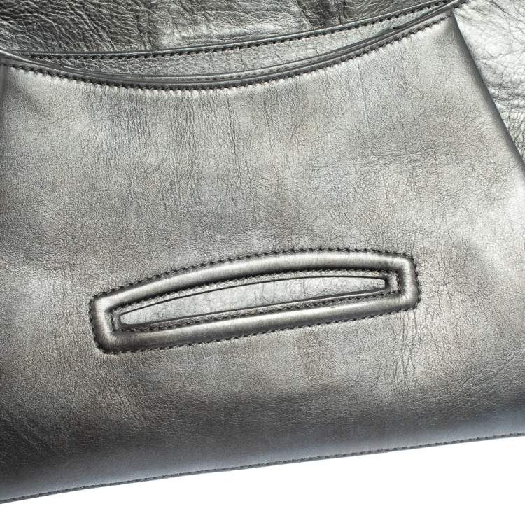 Pre Owned Givenchy Metallic Silver Leather Medium Antigona Envelope Clutch