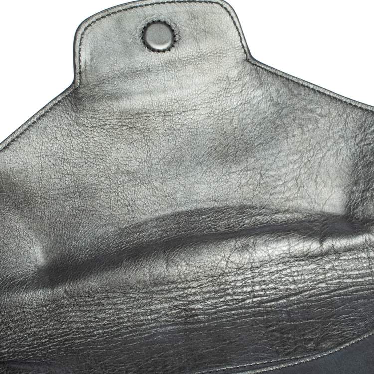 Pre Owned Givenchy Metallic Silver Leather Medium Antigona Envelope Clutch