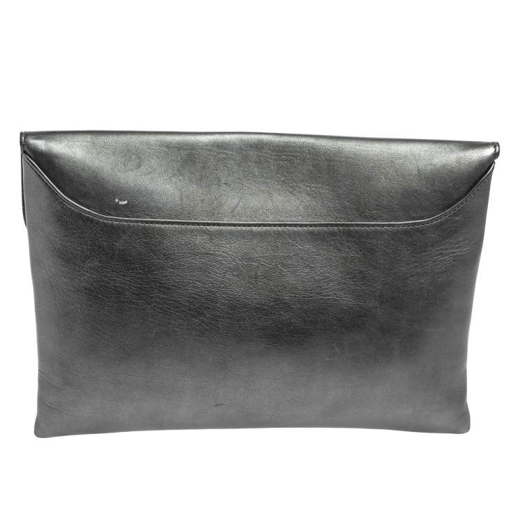 Pre Owned Givenchy Metallic Silver Leather Medium Antigona Envelope Clutch