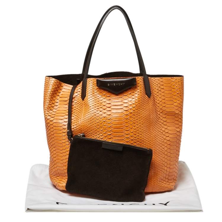 Pre Owned Givenchy Orange/Brown Python And Leather Antigona Shopper Tote