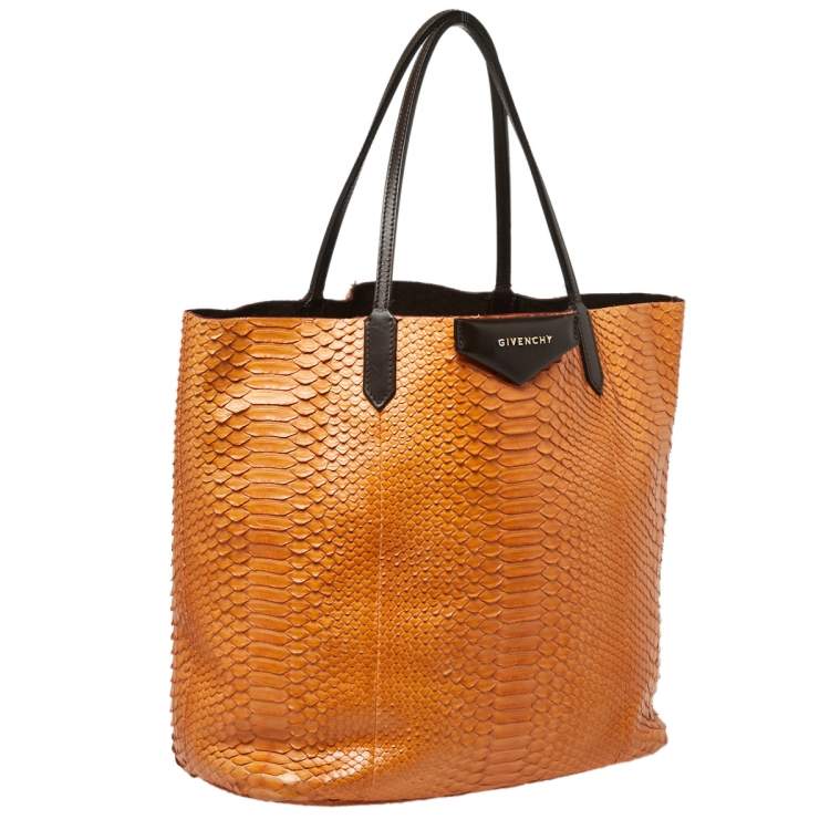 Pre Owned Givenchy Orange/Brown Python And Leather Antigona Shopper Tote
