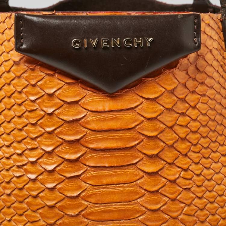 Pre Owned Givenchy Orange/Brown Python And Leather Antigona Shopper Tote