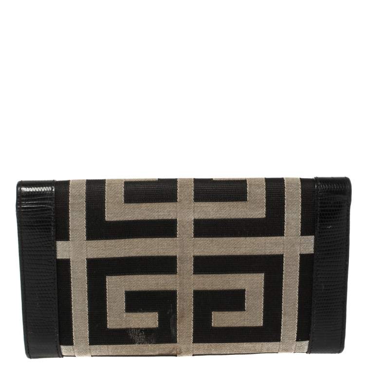 Pre Owned Givenchy Black Monogram Canvas and Croc Embossed Leather Tri Fold Continental Wallet