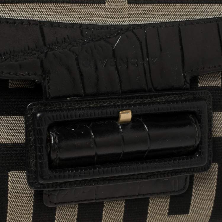 Pre Owned Givenchy Black Monogram Canvas and Croc Embossed Leather Tri Fold Continental Wallet