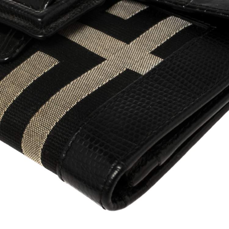 Pre Owned Givenchy Black Monogram Canvas and Croc Embossed Leather Tri Fold Continental Wallet