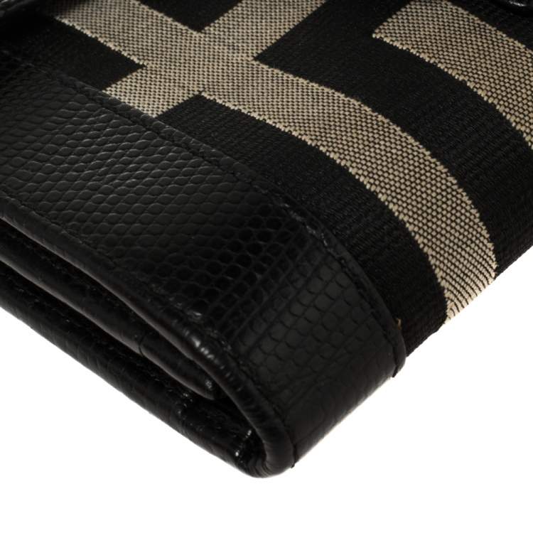 Pre Owned Givenchy Black Monogram Canvas and Croc Embossed Leather Tri Fold Continental Wallet
