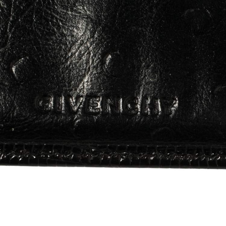 Pre Owned Givenchy Black Monogram Canvas and Croc Embossed Leather Tri Fold Continental Wallet