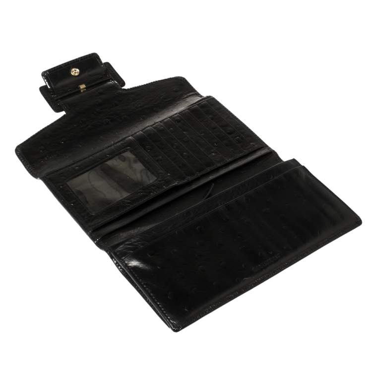 Pre Owned Givenchy Black Monogram Canvas and Croc Embossed Leather Tri Fold Continental Wallet